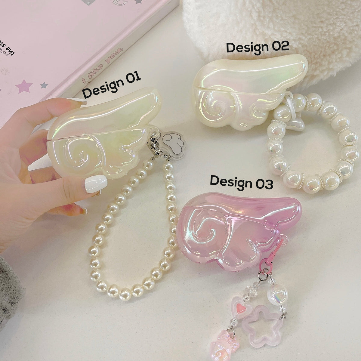 Angel Wing AirPods Case with Pearl & Beaded Charm