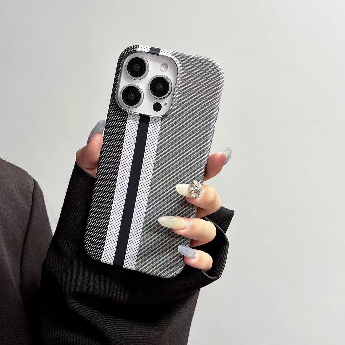 Minimalist Color-Block Carbon Fiber Pattern Phone Case