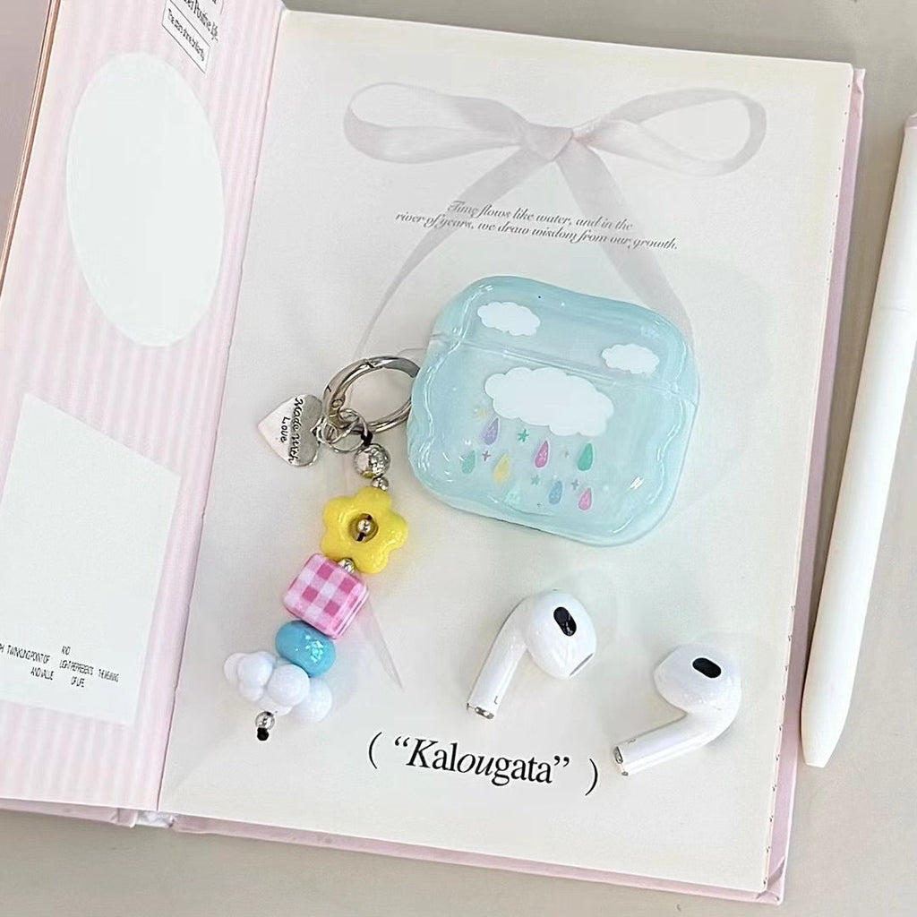 Blue Cloud AirPods Case with Beaded Charm
