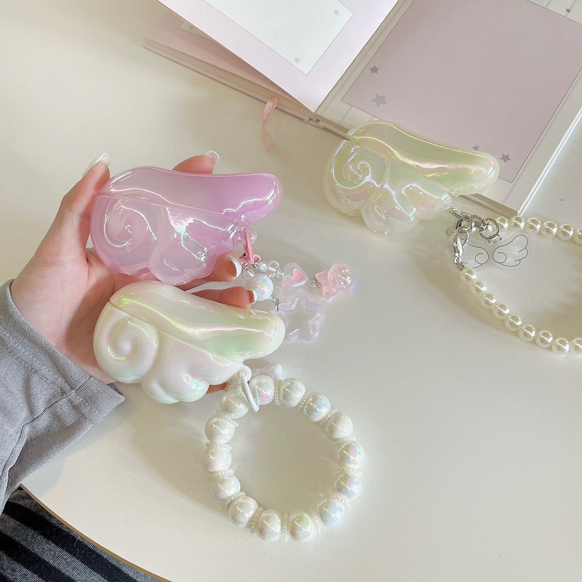 Angel Wing AirPods Case with Pearl & Beaded Charm