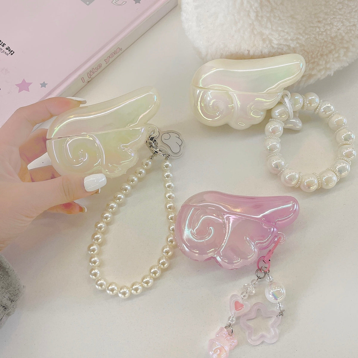 Angel Wing AirPods Case with Pearl & Beaded Charm