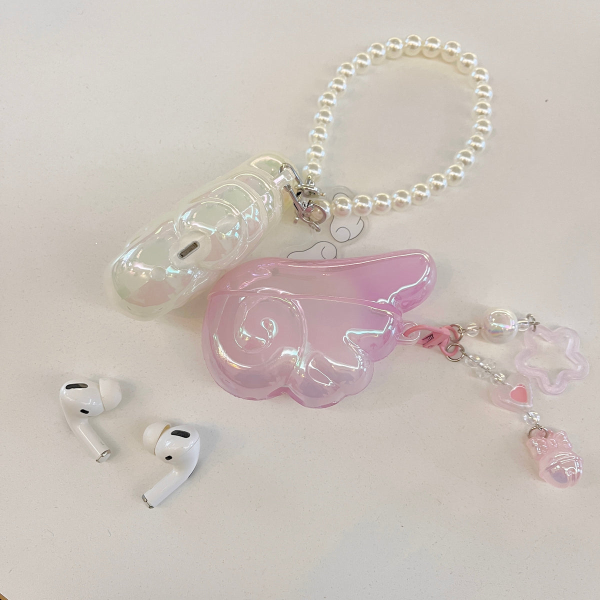 Angel Wing AirPods Case with Pearl & Beaded Charm